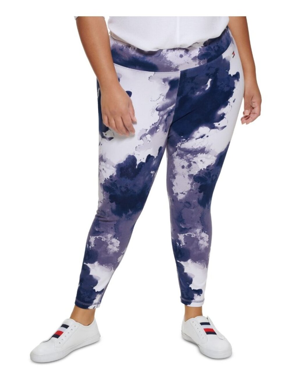 TOMMY HILFIGER Womens Printed Active Wear High Waist Leggings Blue Size 3X NWT
